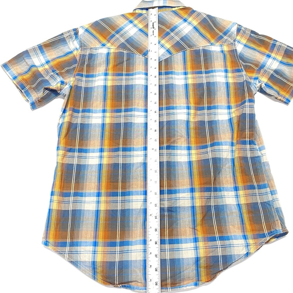 Wrangler Retro Western Mens Medium M Brown Plaid Pearl Snap Short Sleeve READ - Picture 11 of 12